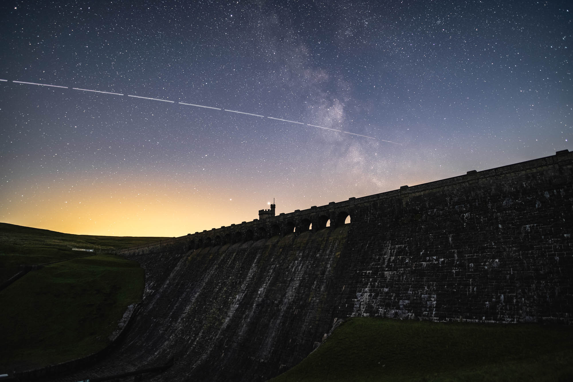 International Space Station floating above Angram Dam in Lofthouse, Yorkshire