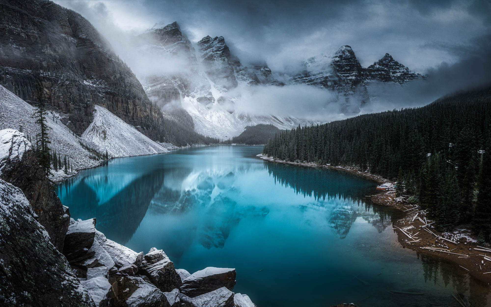 A misty day at Moraine Lake, Canada