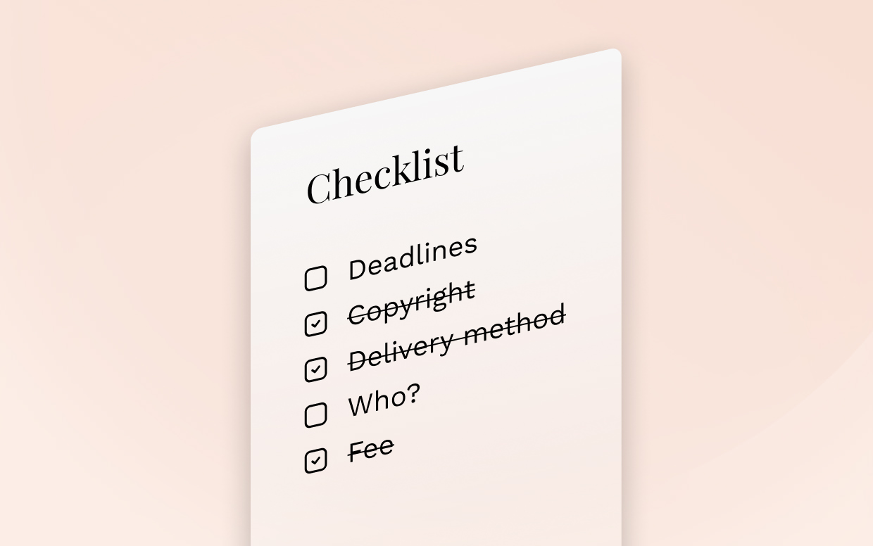 Concept of a checklist for pitching a photo story to a magazine