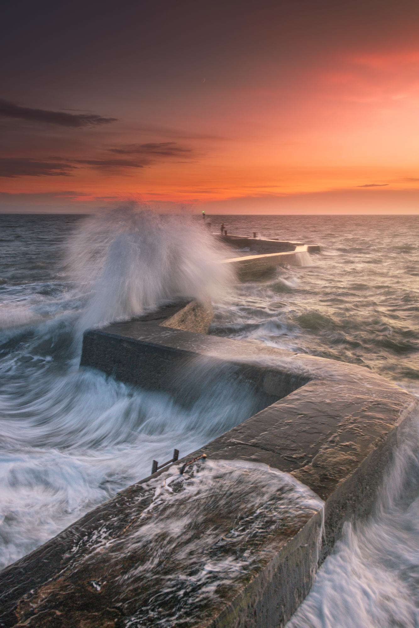 A December sunset on a windy day at The Blocks, St Monans. The Blocks is also known as the zig zag pier. A popular spot with photographers.