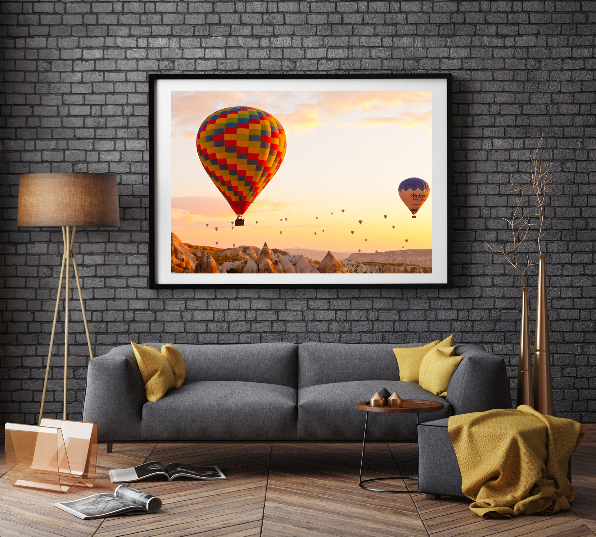 Mockup of a large photographic print in a living room