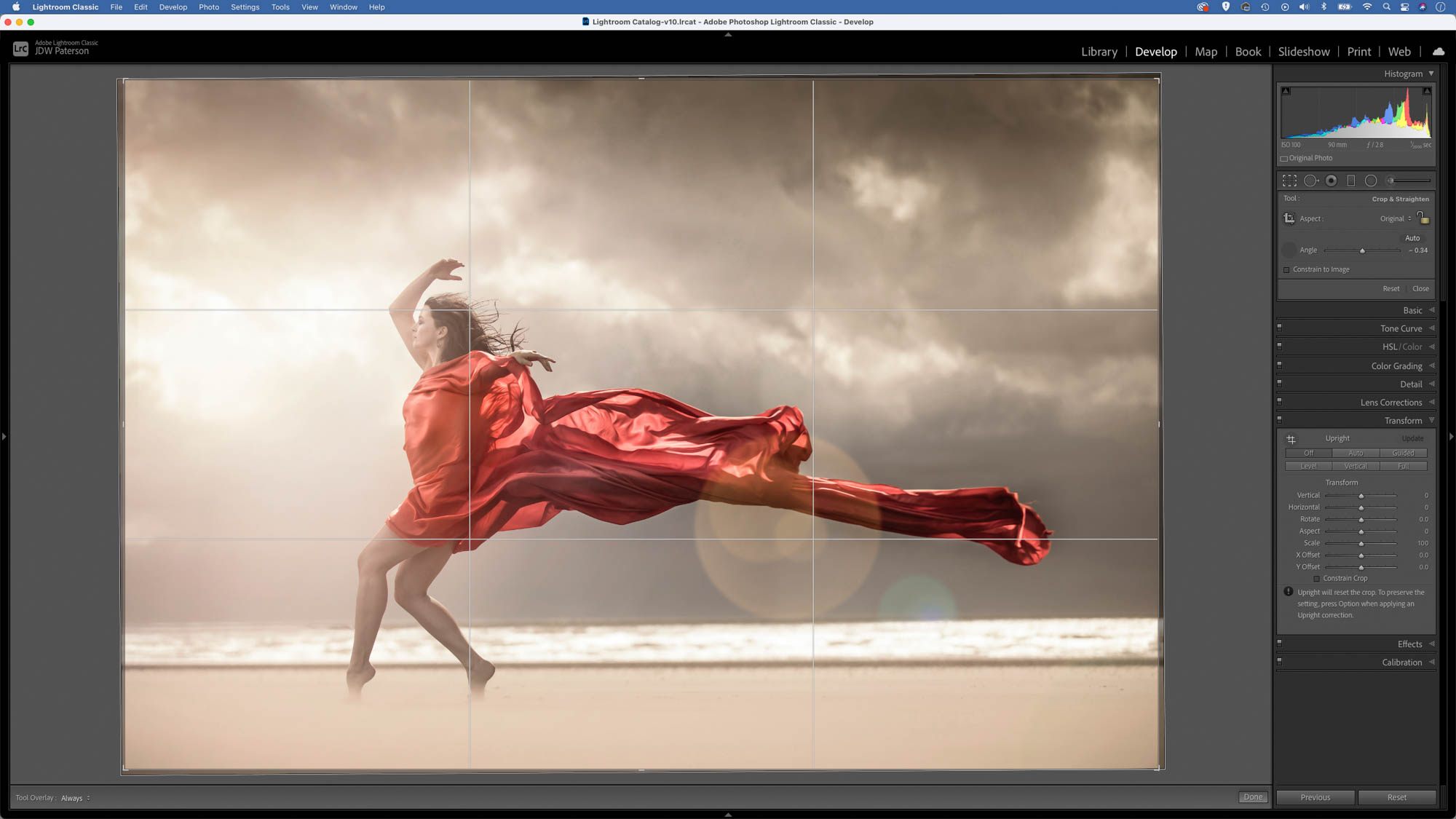 Screenshot of Lightroom's Straighten tool in Crop tool settings