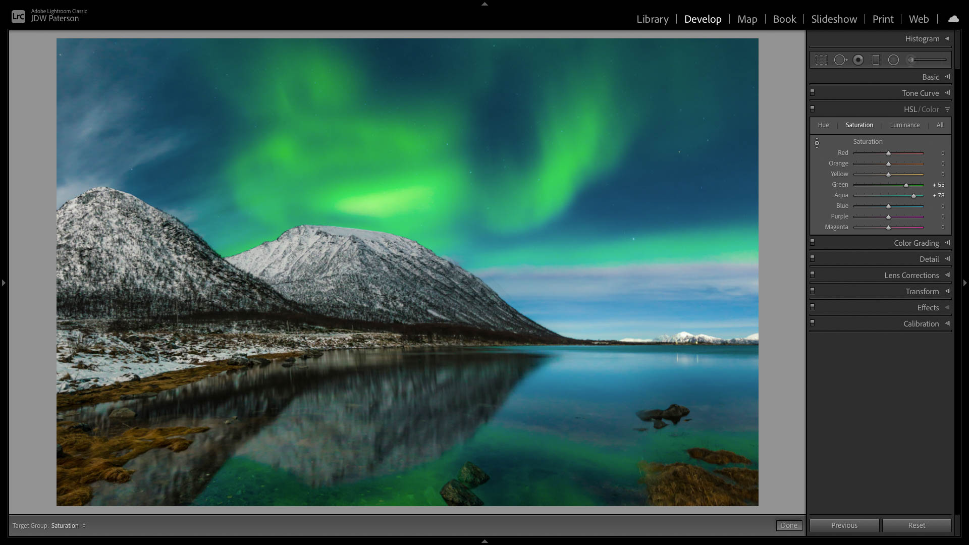 Screenshot showing the HSL panel in Lightroom