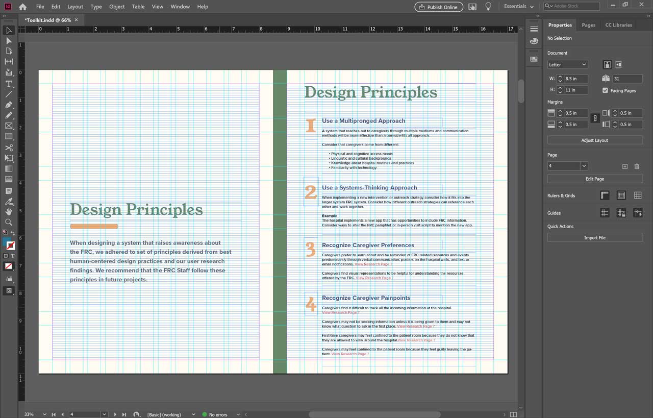Design system in Adobe inDesign for FRC Toolkit.