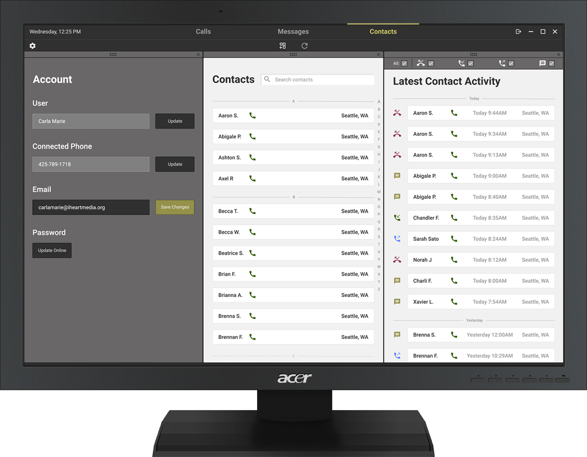 Contact screen of InTune