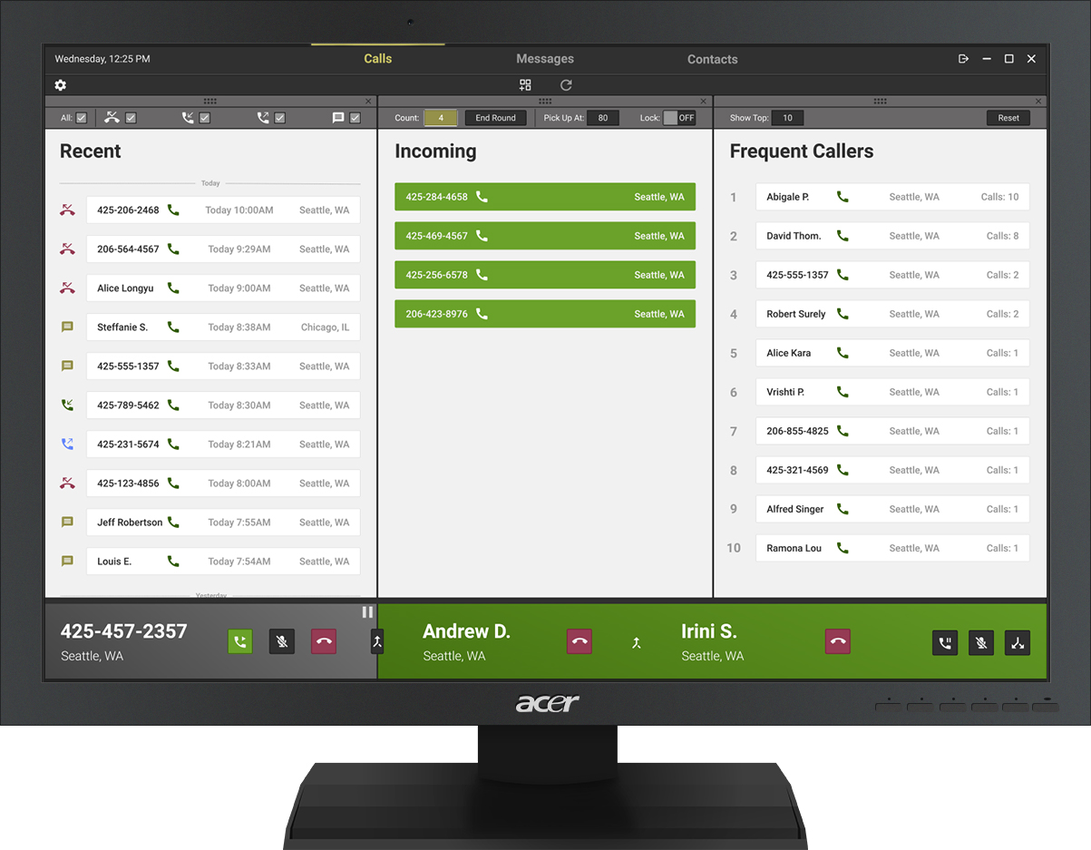 Calls screen of Intune