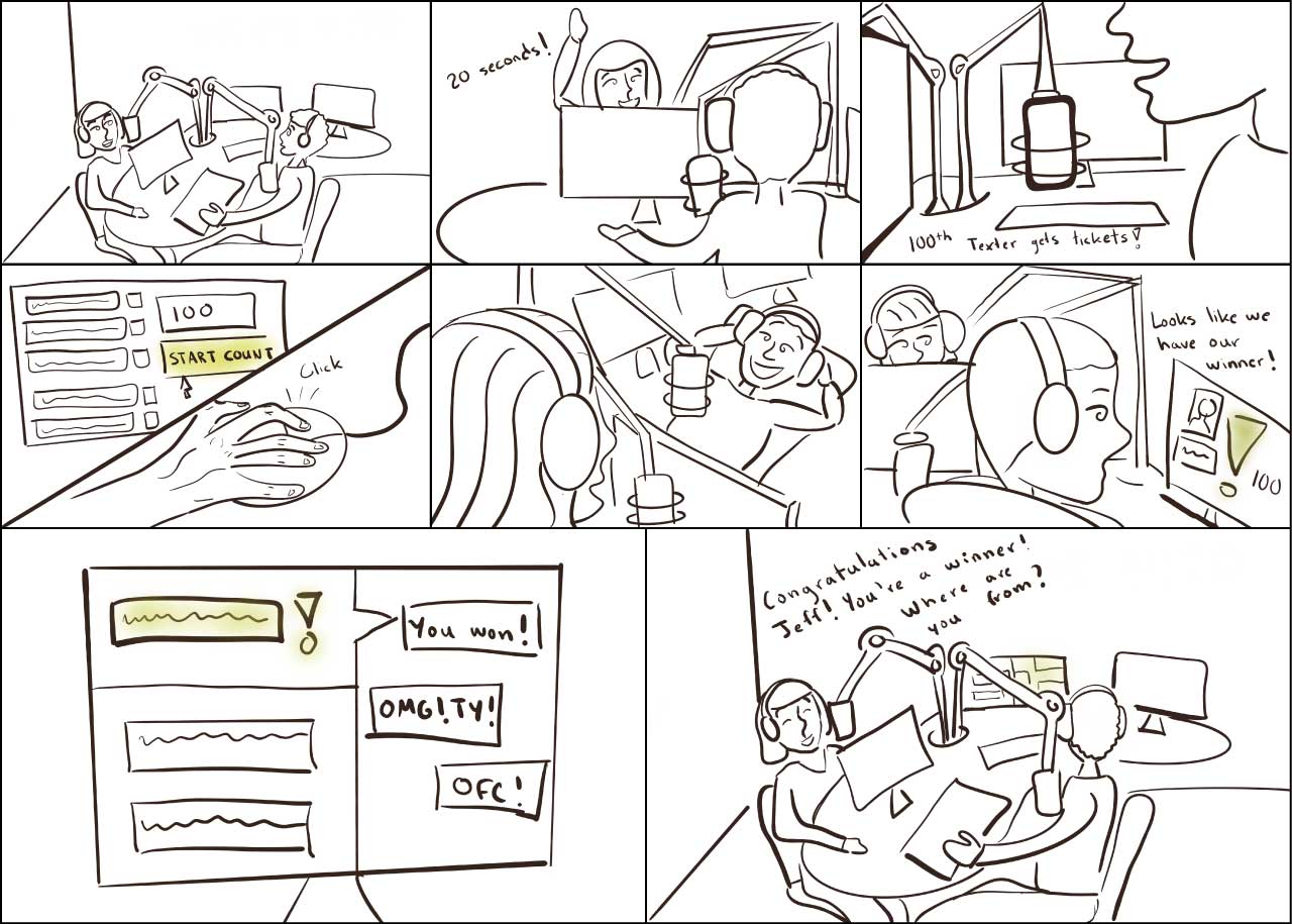 Storyboard showcasing how radio hosts will interact with Intune.