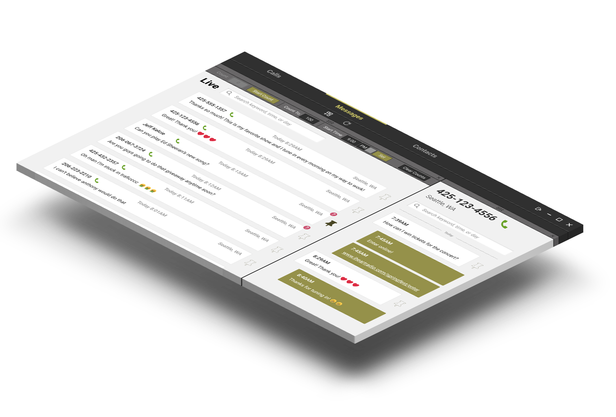 Mockup displaying toggling between live and threaded messages feature.
