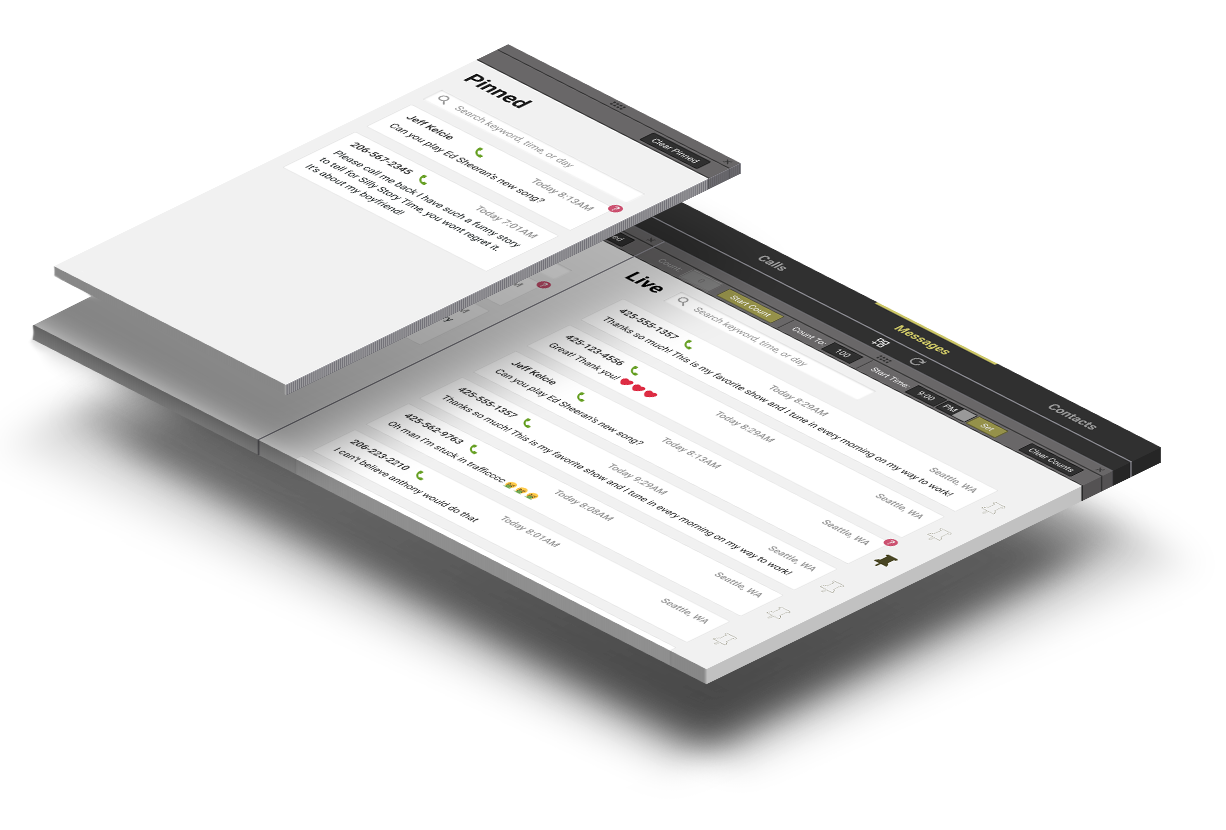 Mockup displaying pinned text messages.