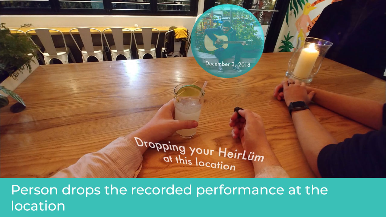 Person drops the recorded performance at the location.