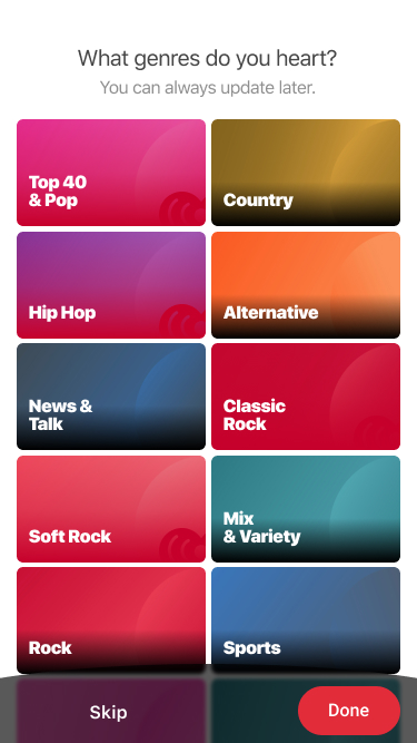 Genre tiles after update, color based.