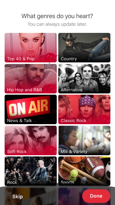 Genre tiles before the update featuring artist photos.