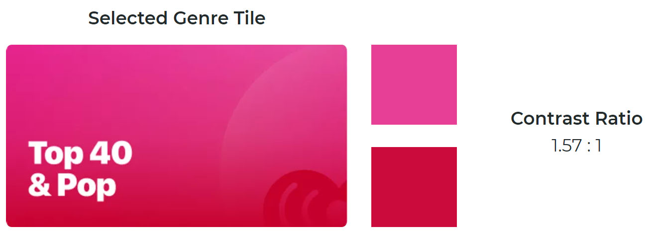 Example of the low contrast in a selected genre tile.