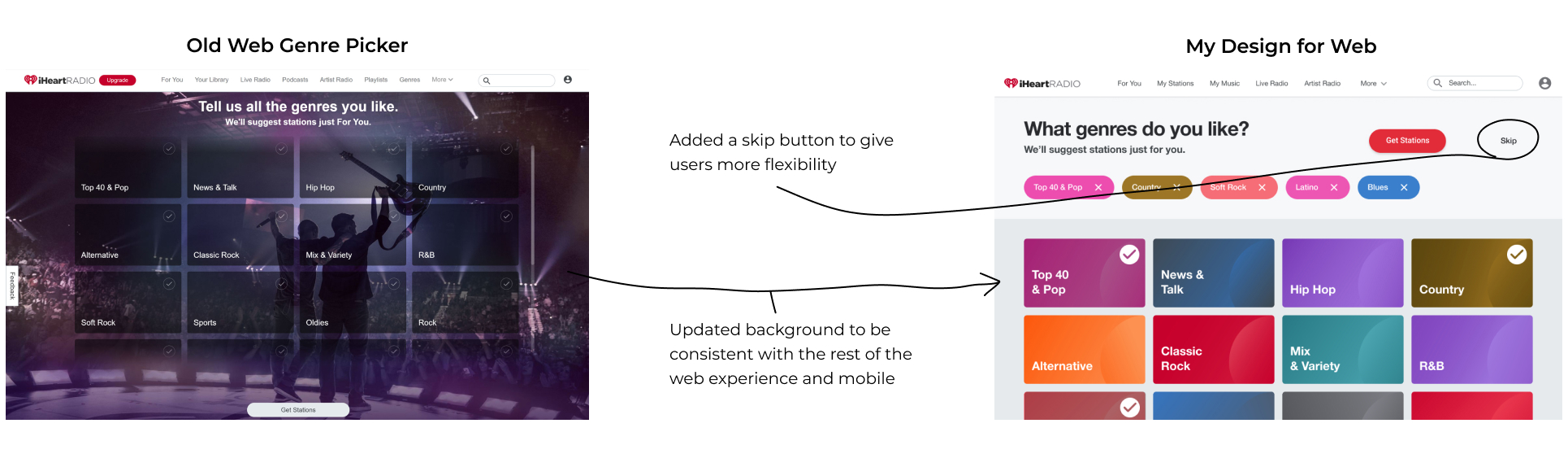 Changes to web version of genre picker.