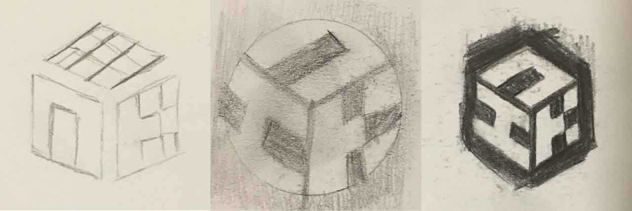 First sketch of cube.