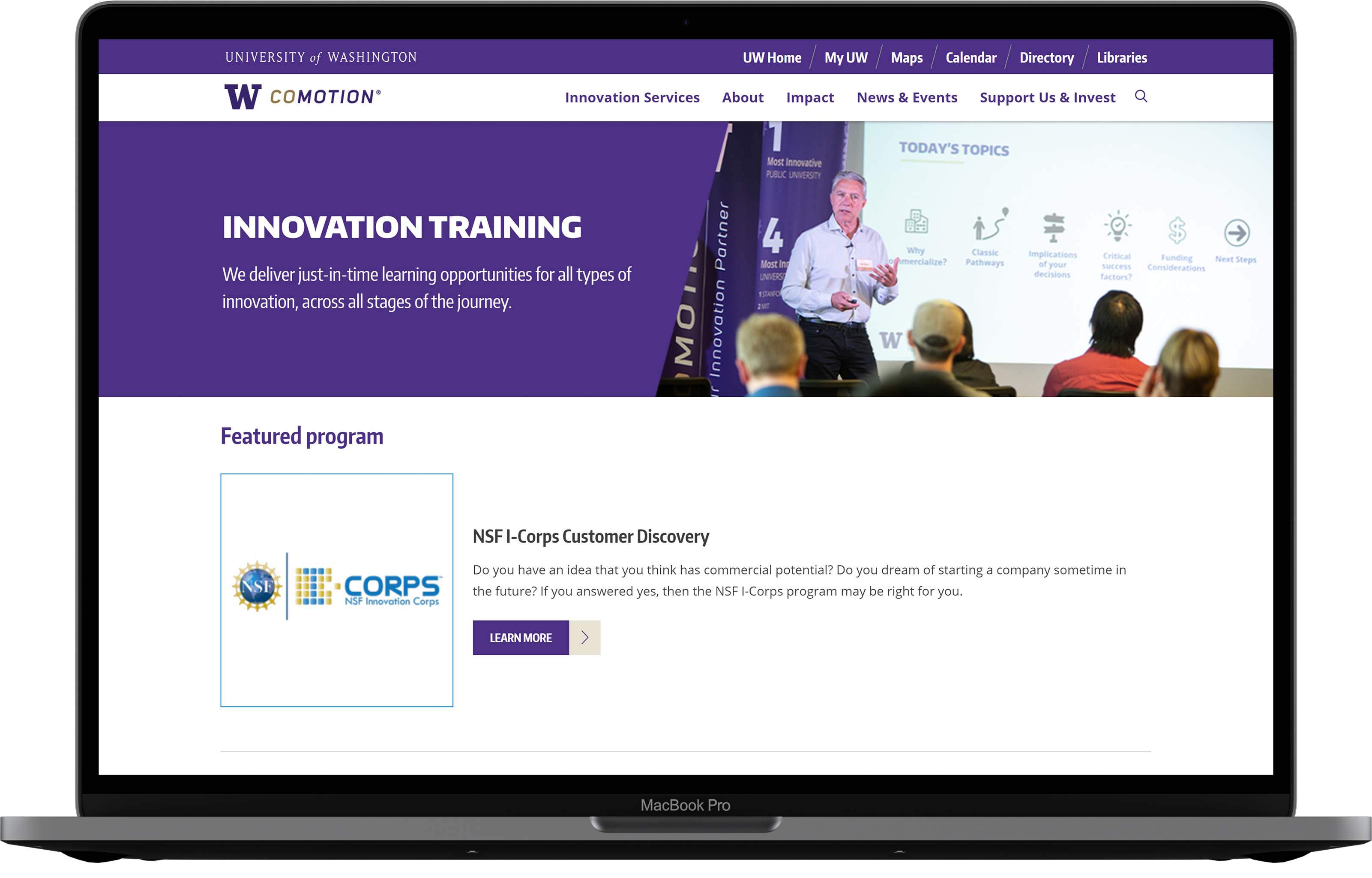 Innovation Training page of CoMotion website.