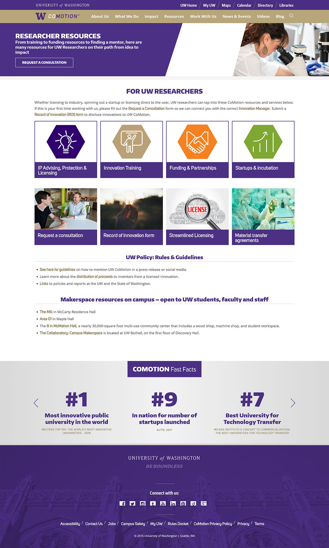 Old commercialization page on the CoMotion website.