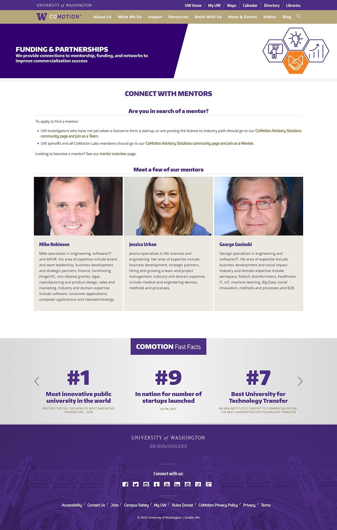 Old mentorship page on the CoMotion website.