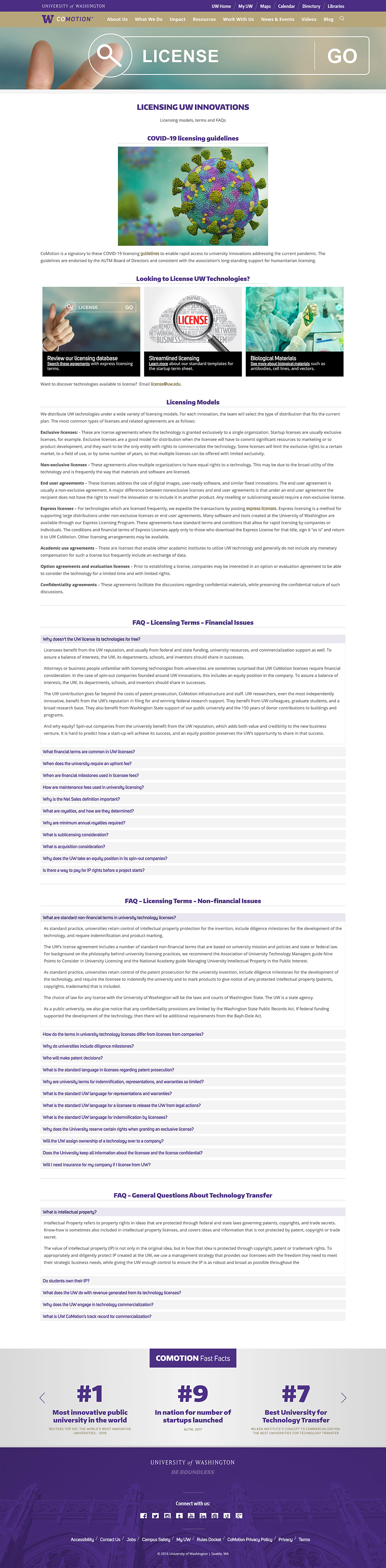Old licensing page on the CoMotion website.