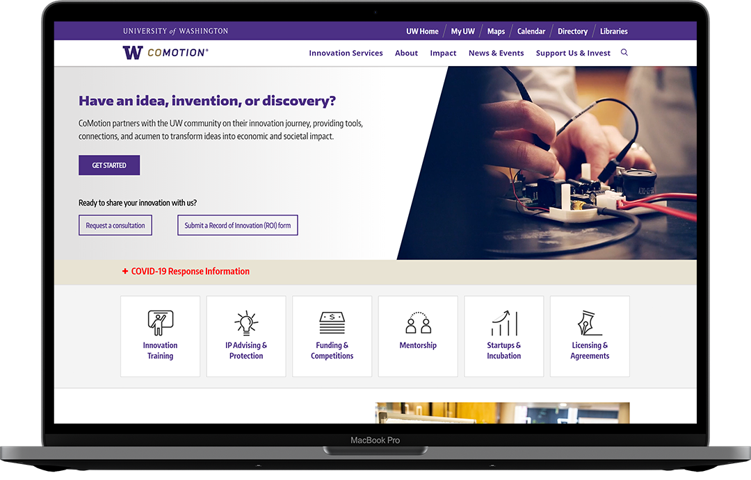 MacBook with CoMotion website.