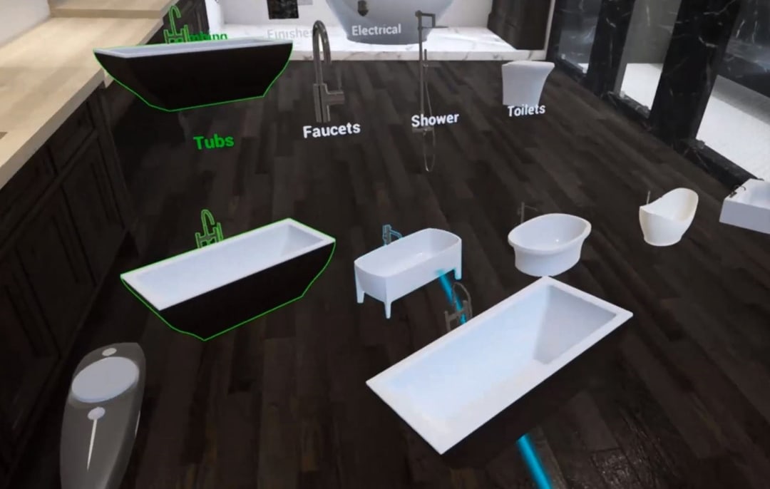 Virtual Reality bathroom designer interface