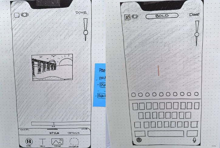 Style options wireframe with rings, opacity, and text backgrounds