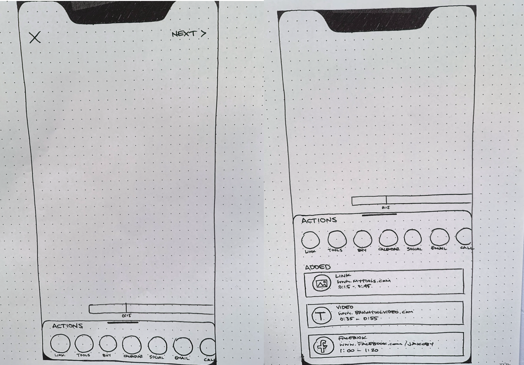 Actions wireframe for interactive video