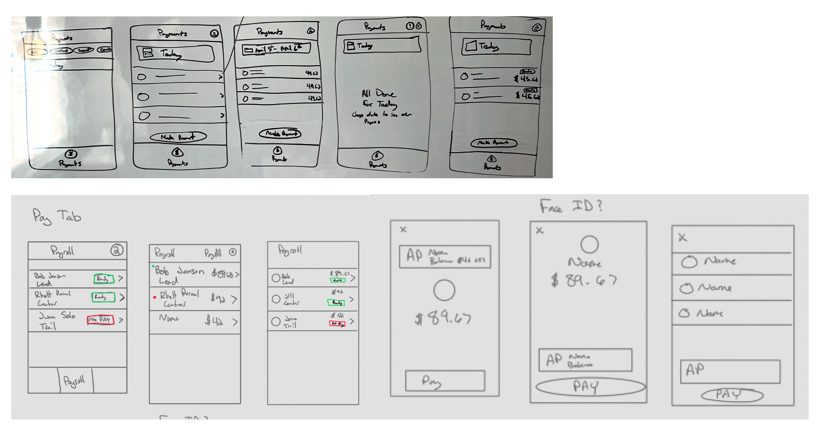 Payments tab wireframe sketch