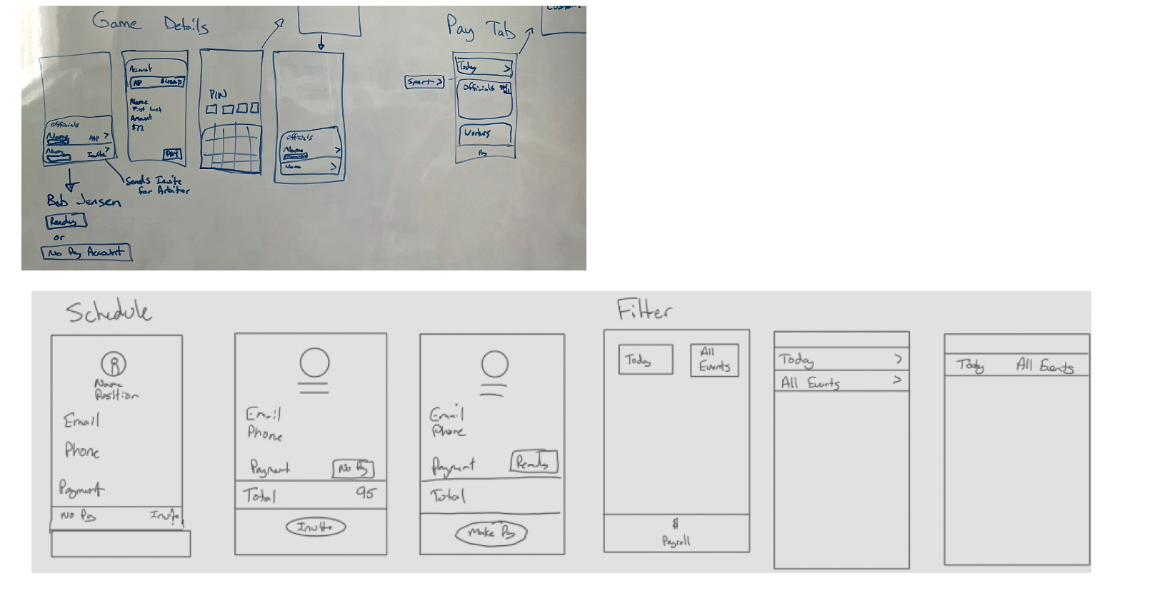 Schedule and game details wireframe sketch