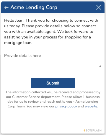initial contact chatbox