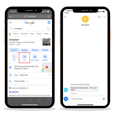 Google Business Messages Initial Chat
