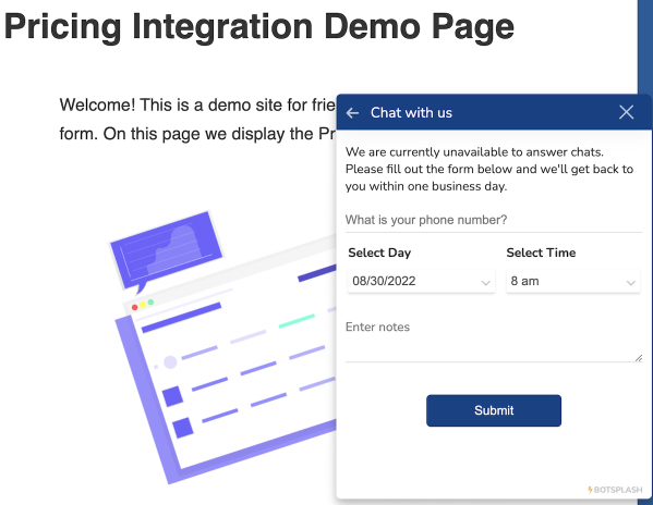 Pricing Integration Demo Page Shot