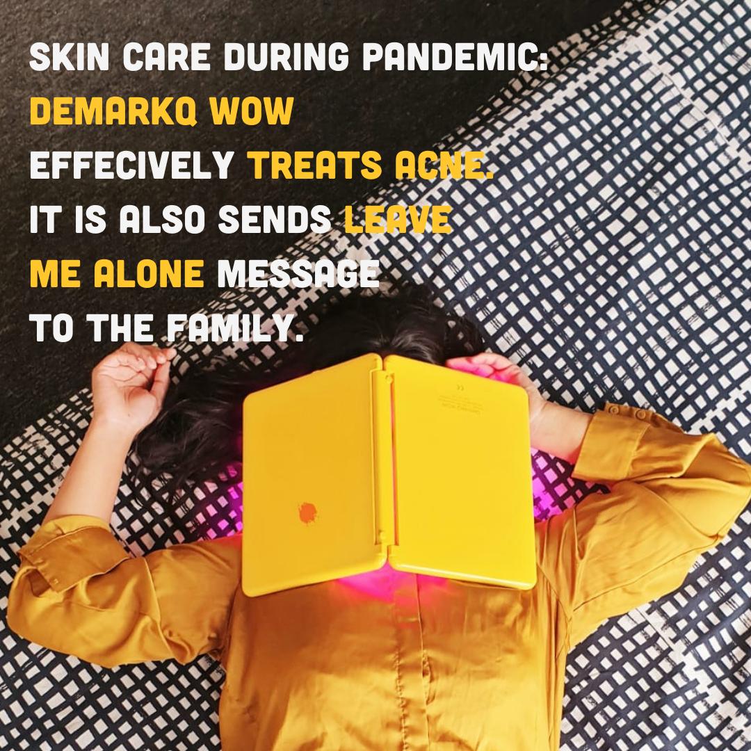 Parikrama chilling under WOW LED light therapy