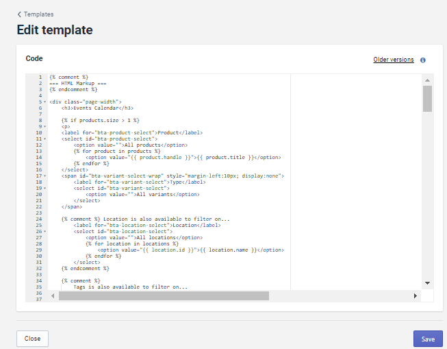 Edit template画面