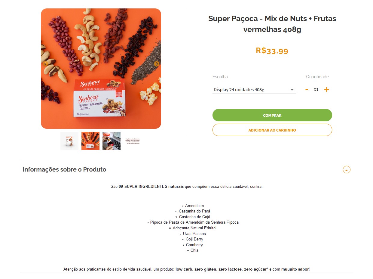 Exemplo de informação de produtos