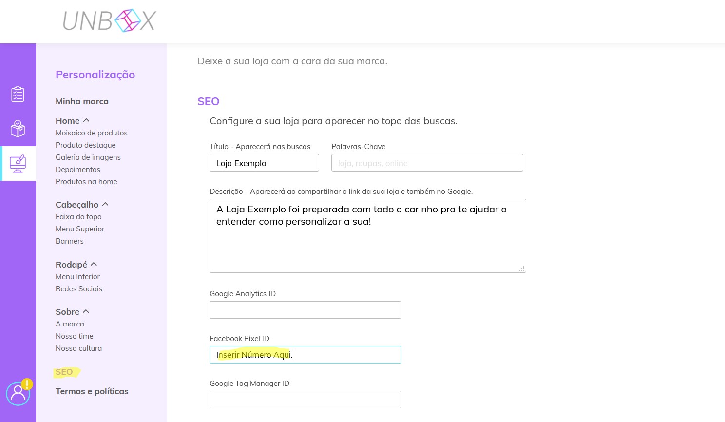 Cadastre o Código do seu Pixel
