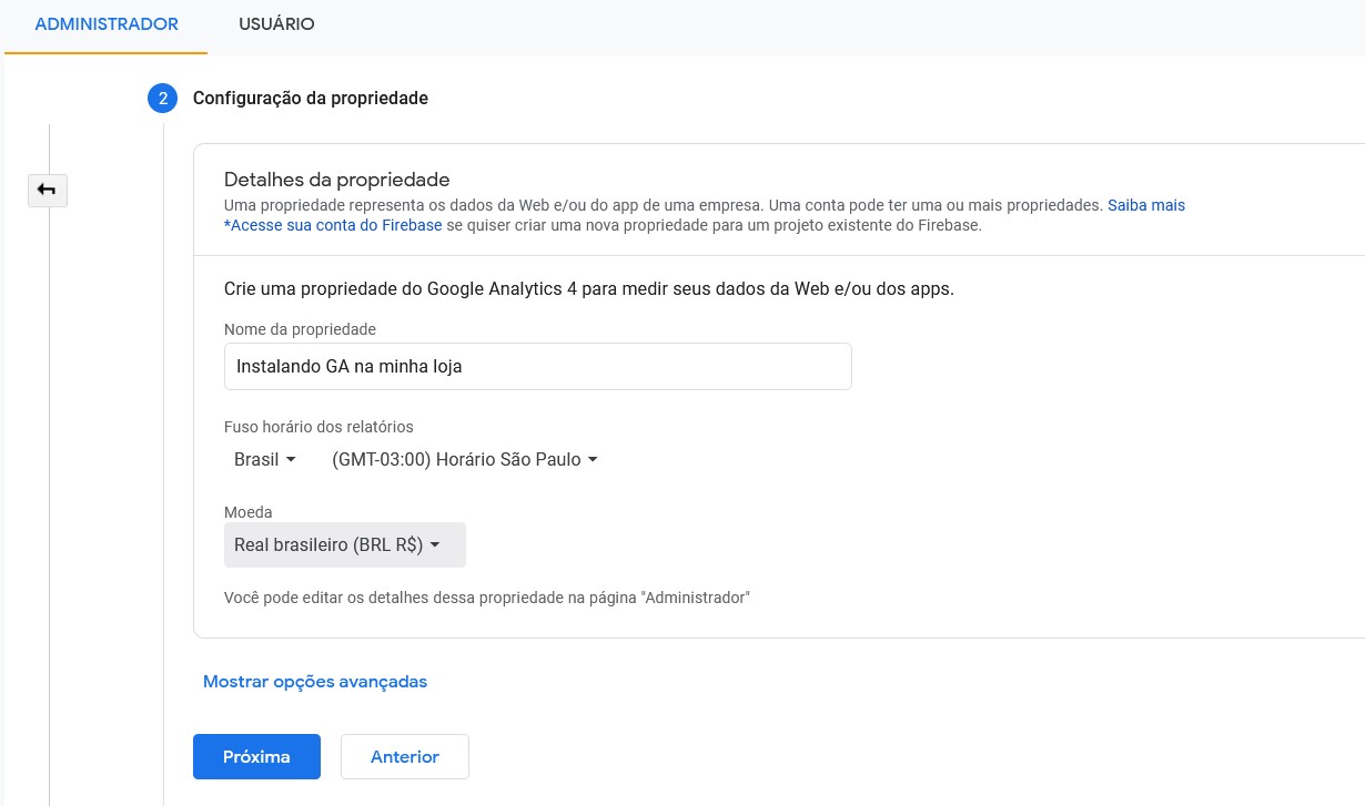 Propriedades do Google Analytics