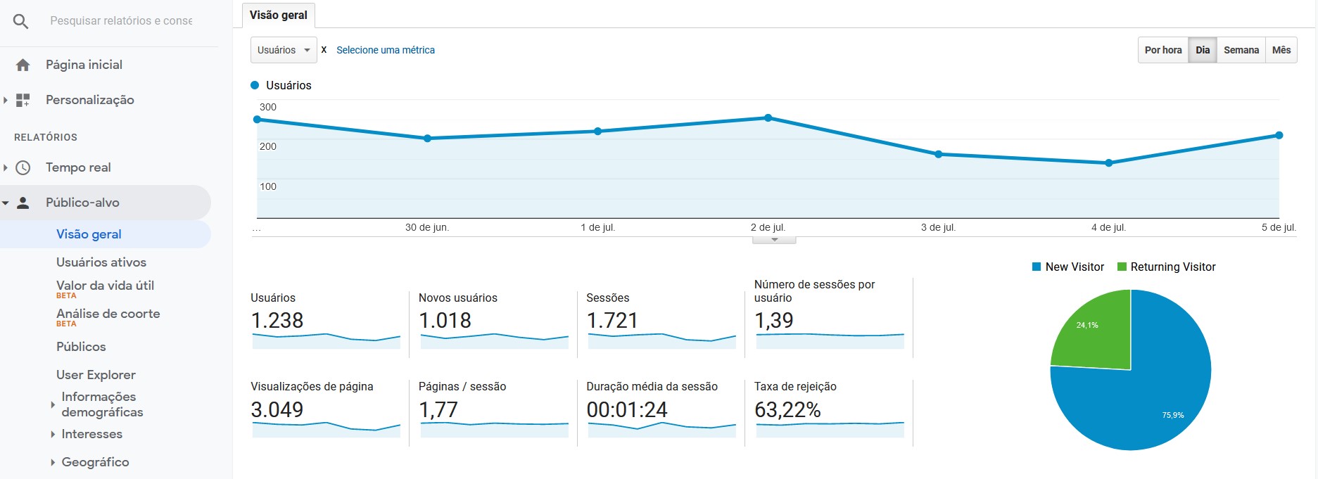 Visão Geral no Google Analytics