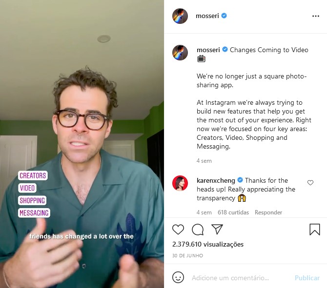 Adam Mosseri usa seu Instagram para se conectar com os usuários