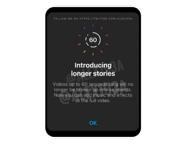 Tempo de cada Stories aumentará para 60 segundos