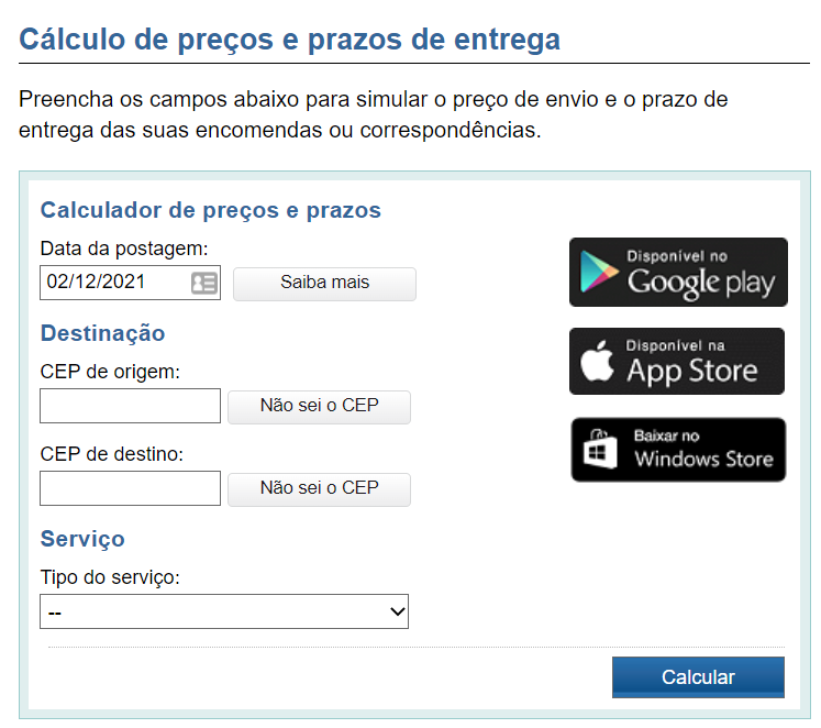 Calculadora dos Correios