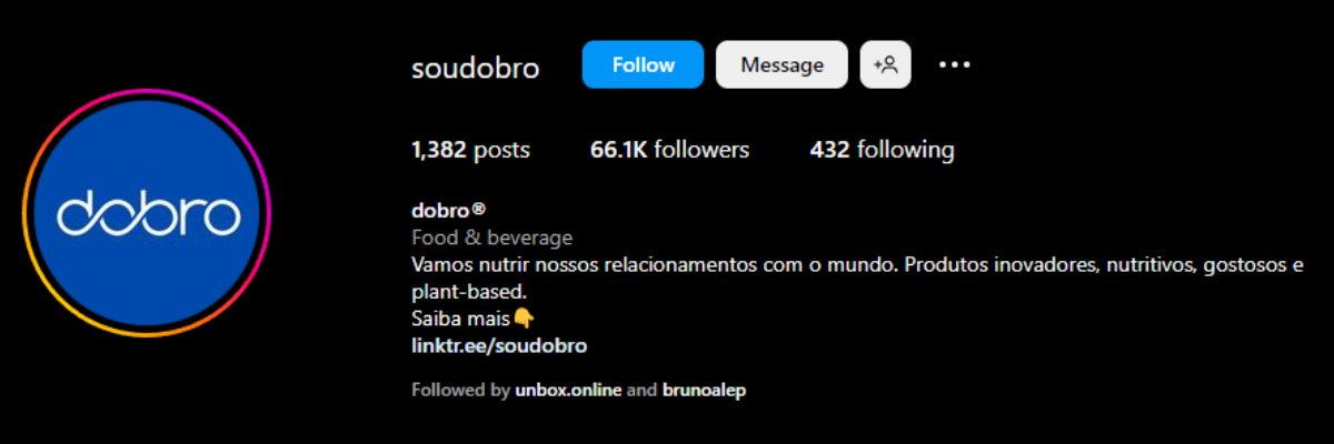 Exemplo de uma bio completa da loja virtual Dobro