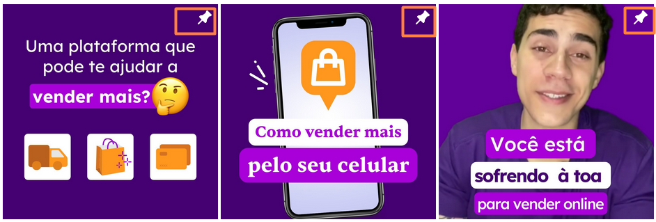 Perfil do Instagram com postagens fixadas.