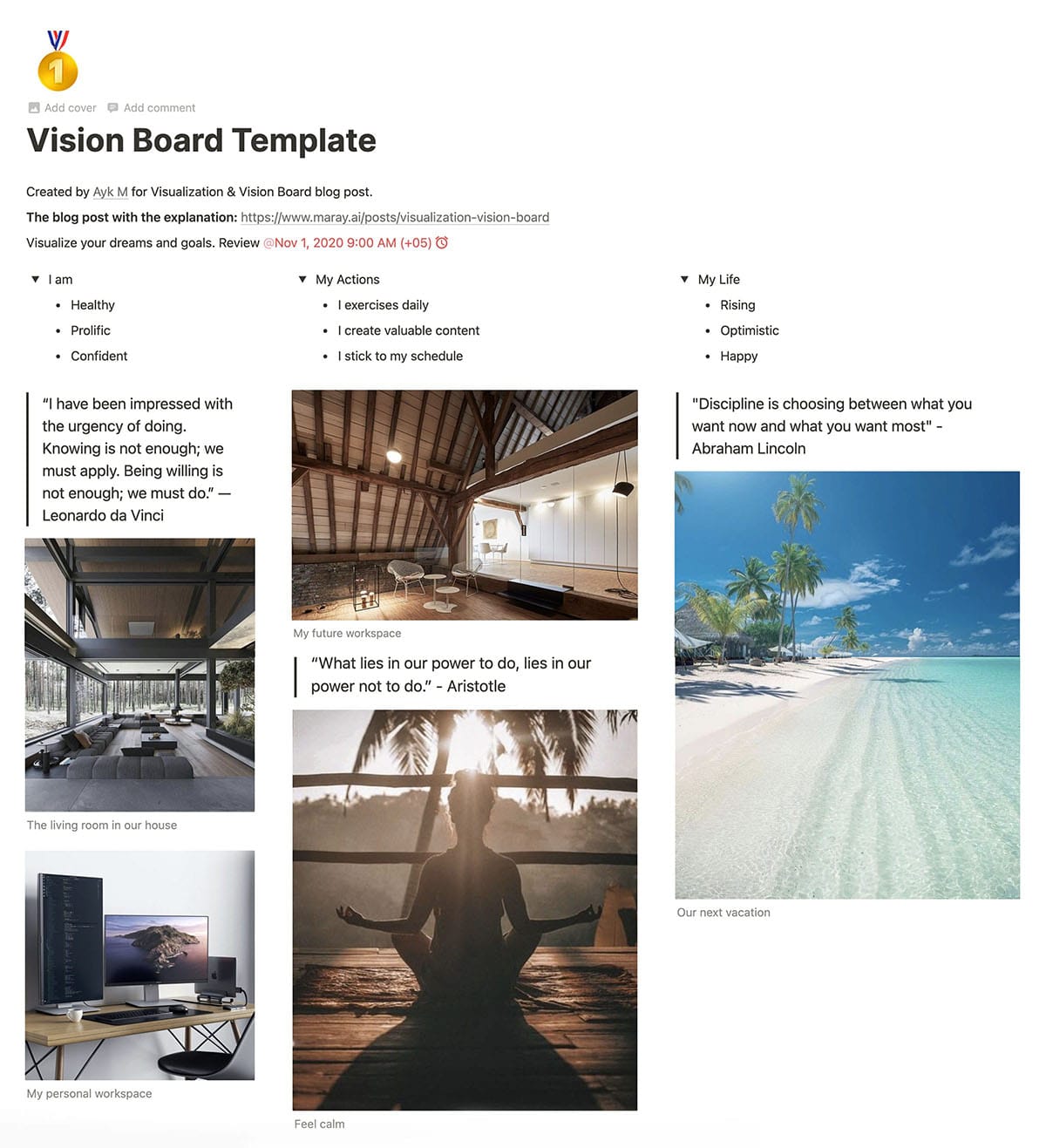 Vision board in Notion
