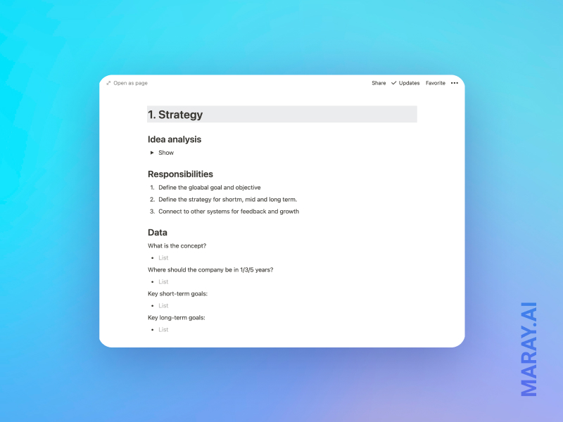 The strategy section of the business system in Notion.