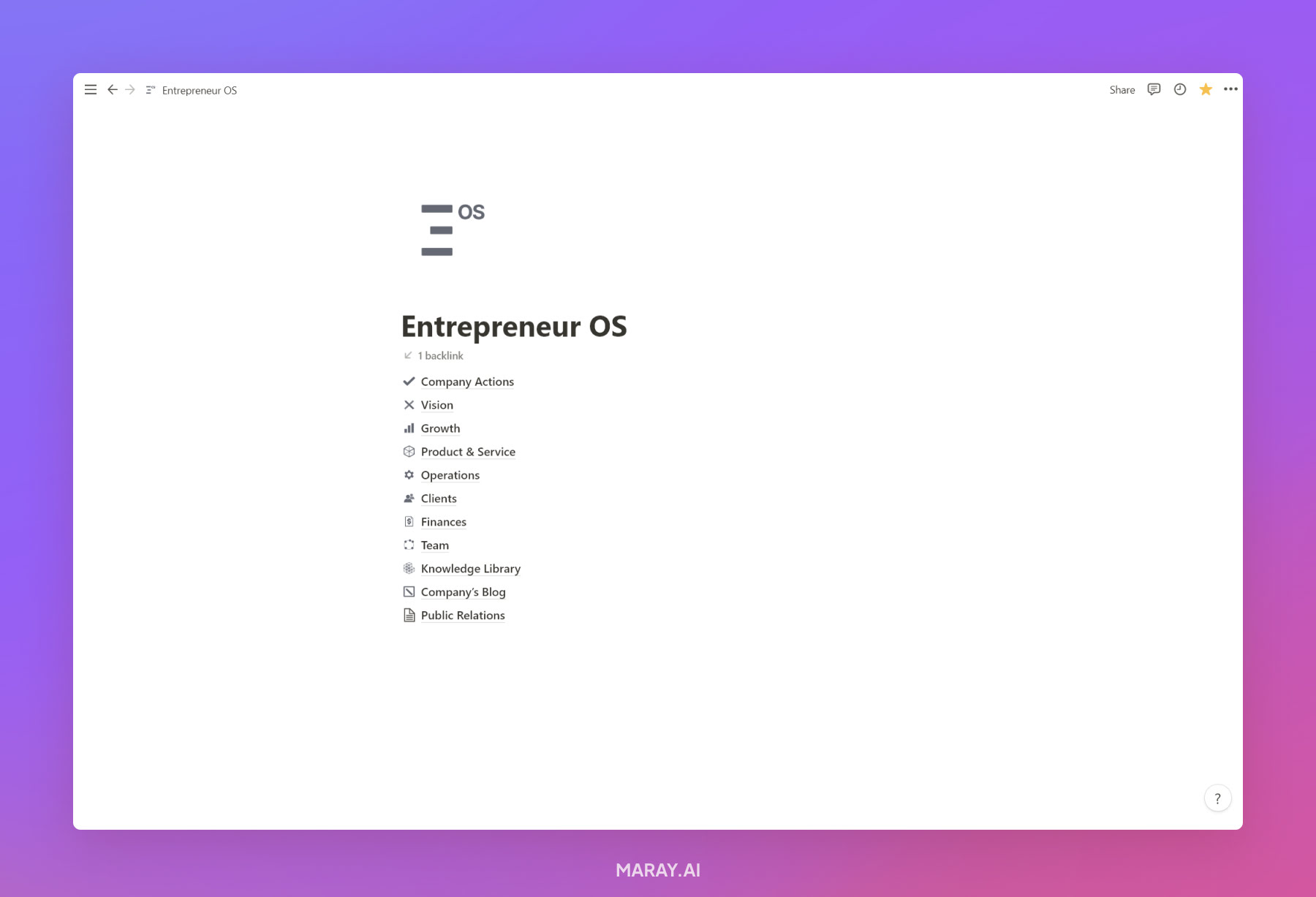 My startup os structure in Notion.