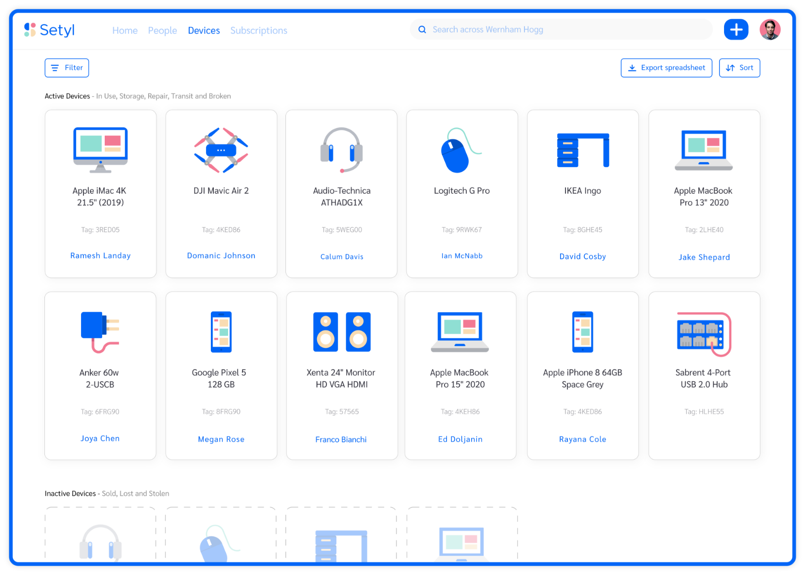 Setyl interface mockup