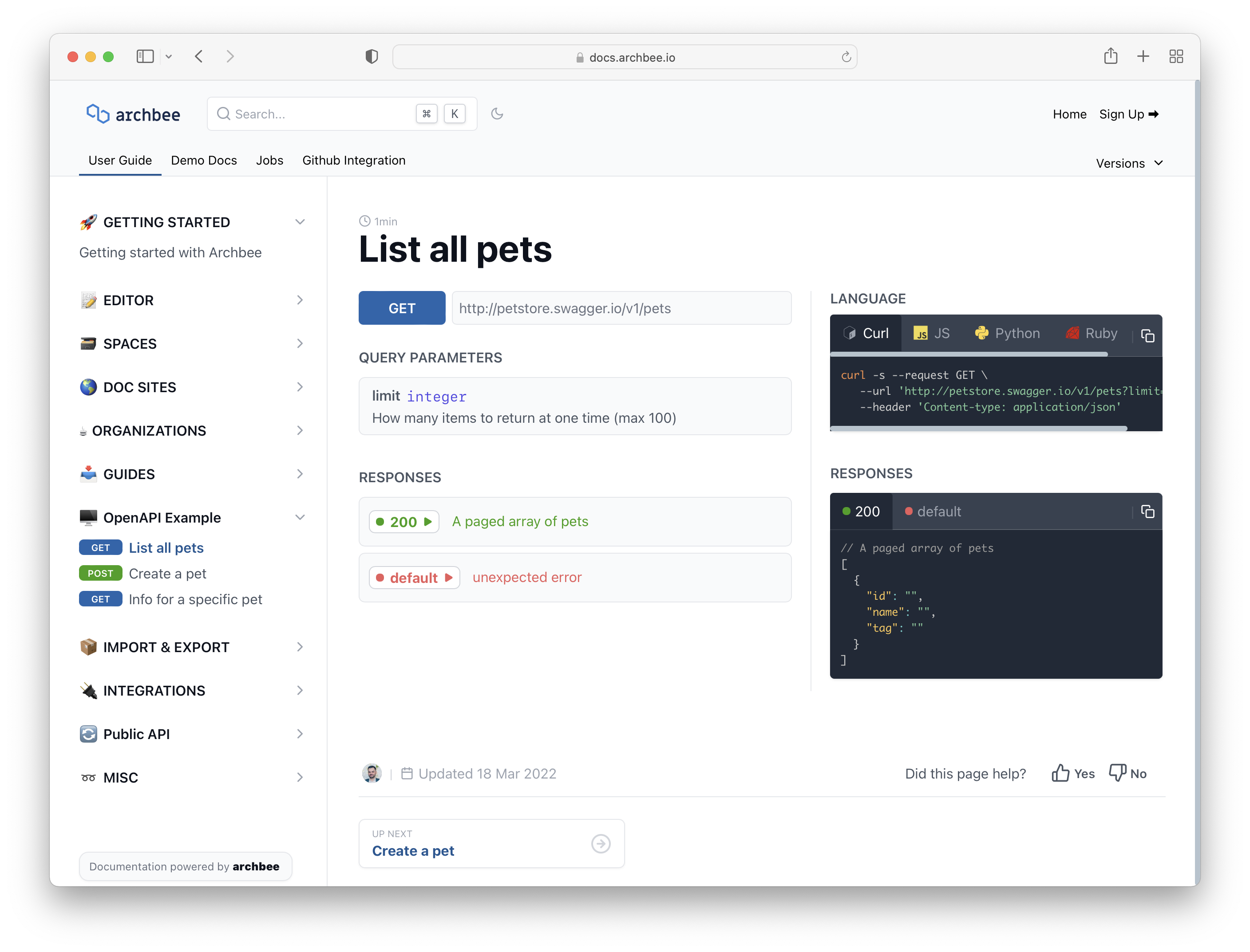 Developer and API Docs