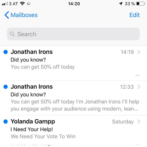 iOS email preview