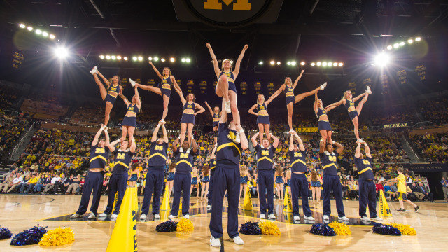 Image of a cheer team at University of Michigan.